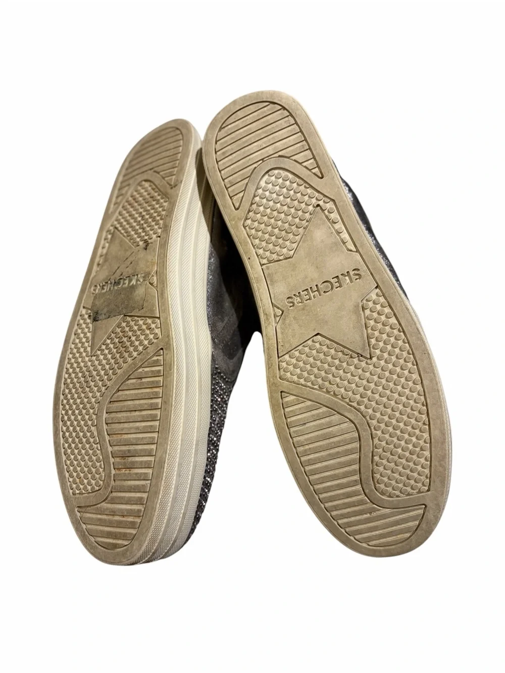 Skechers Slip-On Rhinestone Flats in Metallic Gunmetal Size 10